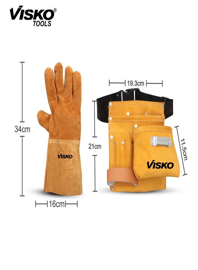 VISKO Tools Kit With Carpenter's Apron, Tool Belt With 5 Pockets, Welding Hand Gloves (VLB 026) - Image 4